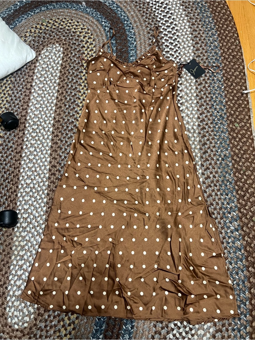 Japna Brown Polka Dot Midi Slip Dress